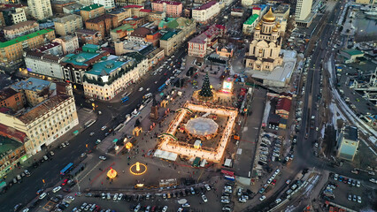 Top view of winter Vladivostok, Russia