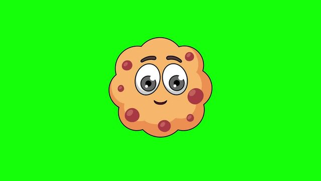 chocolate chip cookie cartoon character with a saluting face, emoji emoticon animation
