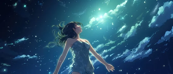 Foto op Plexiglas shooting stars in the night sky with anime style © LELISAT