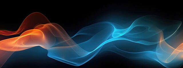 Fototapeta premium Abstract blue and orange smoke steam moves on a black