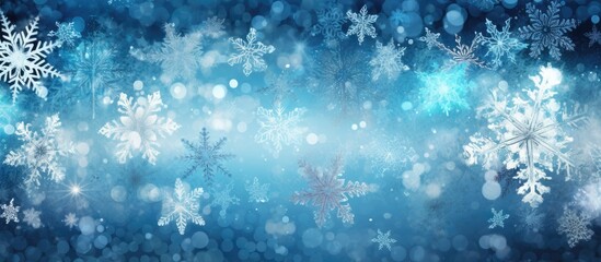 The beautiful illustration captures the abstract pattern and texture of snowflakes in a stunning white and blue graphic representing the winter season and the enchanting background of a Chr