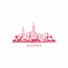Alicante watercolor cityscape skyline city panorama vector flat modern logo, icon. Spain town emblem concept with landmarks and building silhouettes. Isolated graphic