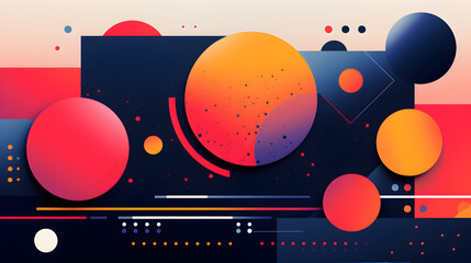 Geometric shapes Abstract  background, red, orange and black circles, dots, lines, and expressive, graphics background.