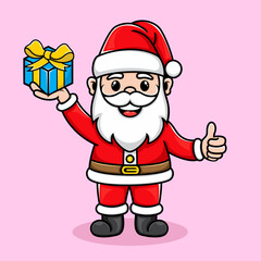 cute santa claus brings nice gift box
