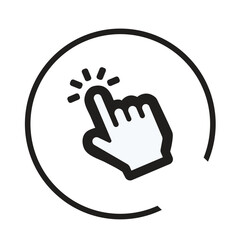 Modern click button with computer mouse cursor web; vector click here button with hand pointer clicking