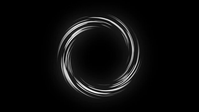 Glowing animated white circle on a black background. Particles move in a circle.