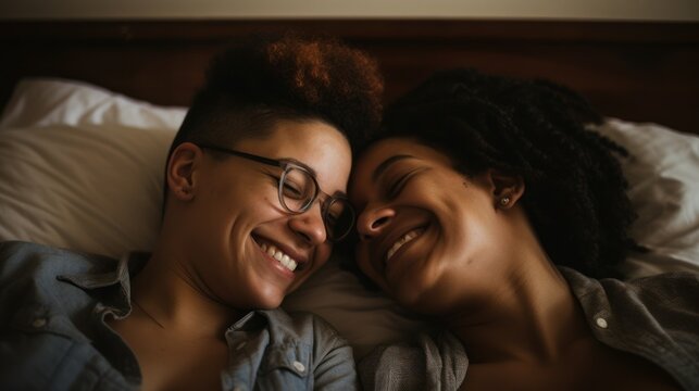 Close-up photo of lesbian couple at home