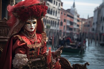 Persona disfrutando del carnaval de Venecia por la ciudad.  - obrazy, fototapety, plakaty
