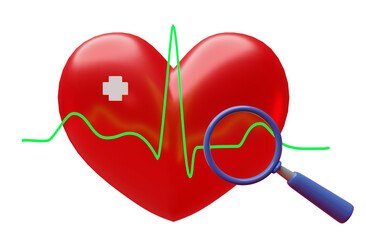 Heart rate measurement, using magnifying glass. Hart rate concept.