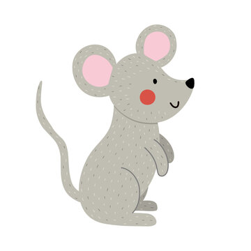 Cute mouse animal isolated on white background. Mice character in cartoon style for kids design. Vector illustration
