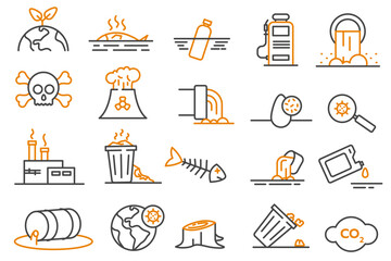 Sewage icons. Wastewater and water treatment vector icon set. Pollution line icon. Water treatment icon set. Editable stroke.