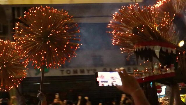 the Tai Hang Fire Dragon Dance at night, Sept 28 2023
