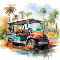 watercolor Golf Cart clipart, Generative Ai
