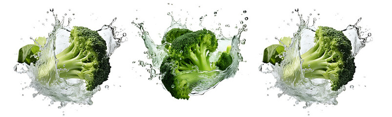 broccoli in water splash isolated on white background