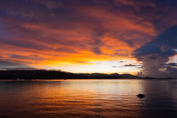 Dramatic sunset sky over the islands in Koh Samui, Thailand
