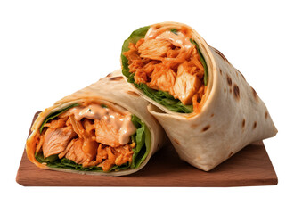 Buffalo chicken wraps on transparent background. Generative AI.