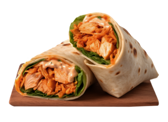 Buffalo chicken wraps on transparent background. Generative AI.