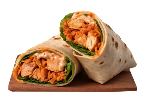 Buffalo chicken wraps on transparent background. Generative AI.