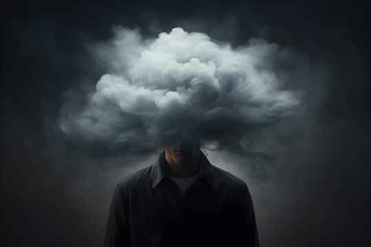 Dark cloud hovering over a person depicting sadness, loneliness, depression or trauma