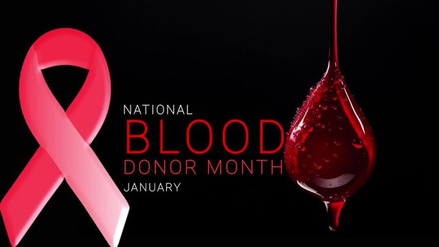 National Blood Donor month. drop of blood with ribbon animation.

