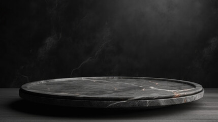 Obraz premium Black marble plate on a wooden table.