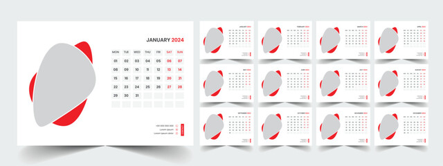 Planner template with calendar for 2024 year