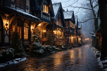 Fototapeta premium night view of the old town country in winter ,new year period, christmas