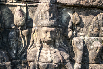 Fototapeta na wymiar Cloee up of the Terrace of the Leper King, Angkor Thom, Angkor, Asia