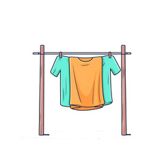 Cartoon style drawing illustration of clothes hanging on a clothesline