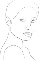 Vector a happy woman one line drawing the face and hair
