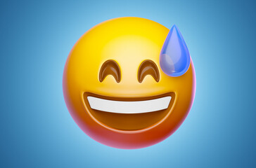 Grinning Face with Sweat Emoji 3D