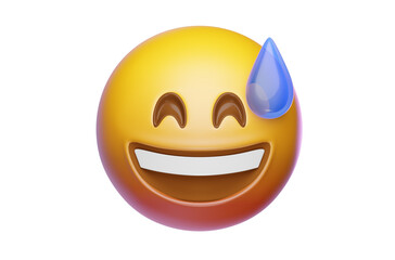 Grinning Face with Sweat Emoji 3D