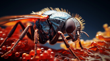 Macro photography of a wasp gathering nectar - obrazy, fototapety, plakaty