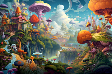 Fototapeta na wymiar Mushroom AI Art Scene Wallpaper