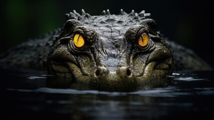  a close up of a crocodile's head in the water with its eyes open and it's head partially submerged in water.  generative ai - obrazy, fototapety, plakaty