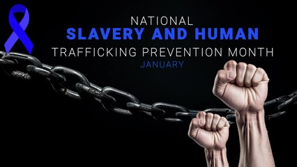 National Slavery and Human Trafficking prevention month. wave animation. ribbon and text motion.