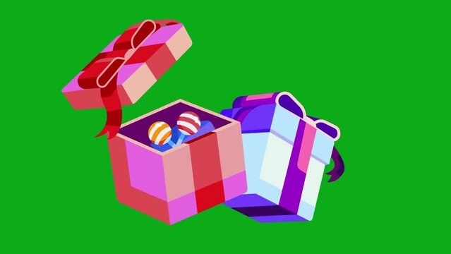 vector animation of gift box opened with candy inside