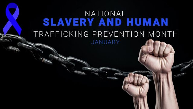 National Slavery and Human Trafficking prevention month. wave animation. ribbon and text motion.