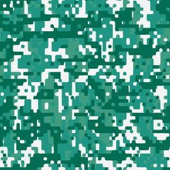 Full seamless green digital camouflage texture pattern. Usable for Jacket Pants Shirt and Shorts. Army textile fabric print. Geometric pixel military camo. Vector illustration.