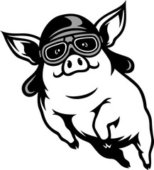 Flying pig with vintage helmet and goggles
