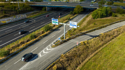 Aerial view of the Tor Vergata highway exit in Rome, Italy.