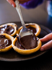 Chocolate-Filled Mini Tarts Close-Up