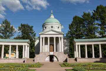 The Temple-tomb of the Princes Yusupov or Colonnade in the Arkhangelsk Estate Museum on a sunny...