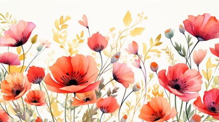 A painting of a bunch of poppies on a white background