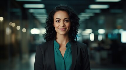 Obraz premium Elegant businesswoman in contemporary city office