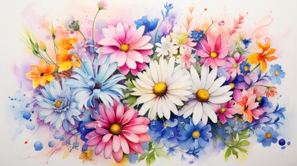 A painting of colorful flowers on a white background
