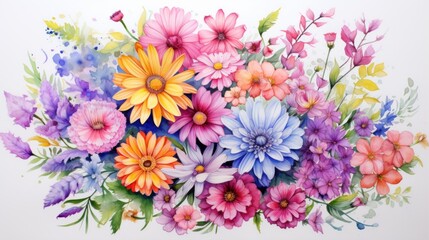 Fototapeta na wymiar A painting of colorful flowers on a white background