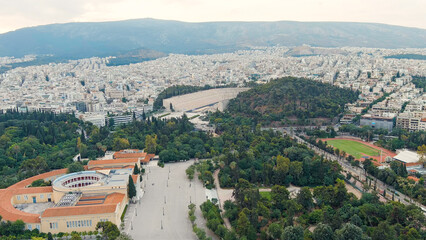 Athens, Greece. Zappion is a building in the classical style. Built by the Austrian architect Theophil von Hansen (1813 - 1891). Zappion completed in 1888, Aerial View