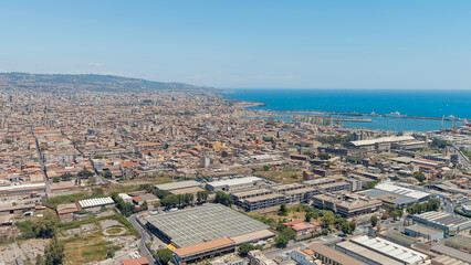 Catania, Sicily, Italy. The territory of the industrial zone and the port of Catania, Aerial View