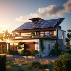 Fototapeta premium Constructed homes with solar panels on the roof.